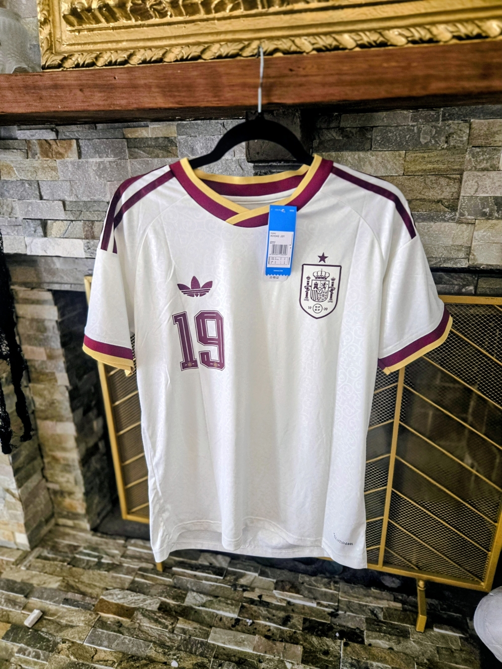 NWT Adidas Spain Lamine Yamal #19 Away Jersey White/Burgundy Size Small (S)